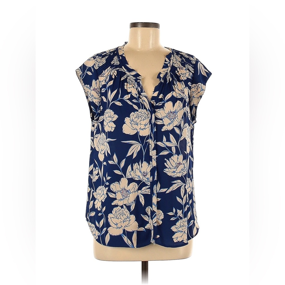 Daniel Rainn Blue Floral Short Sleeve Blouse